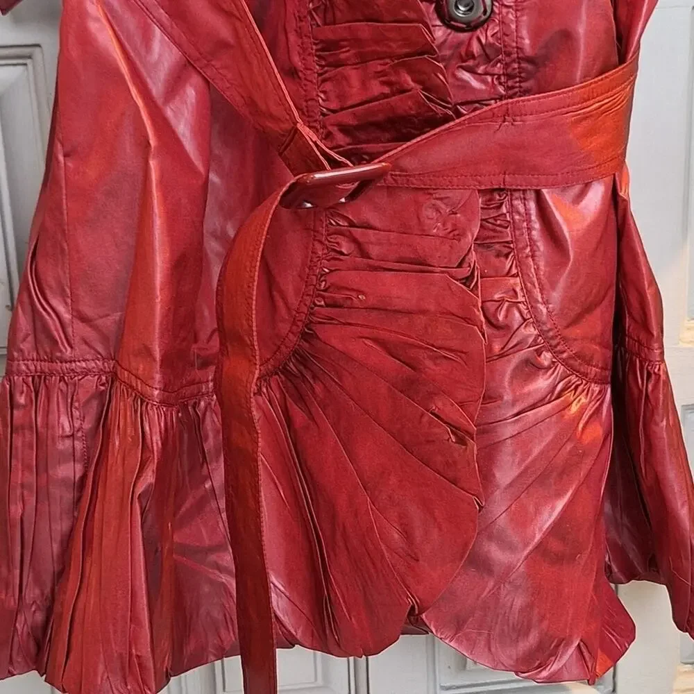 Stylish Red Coat with Unique Collar Junior SzM Ruffle Hem Snap Front NWOT CUTE